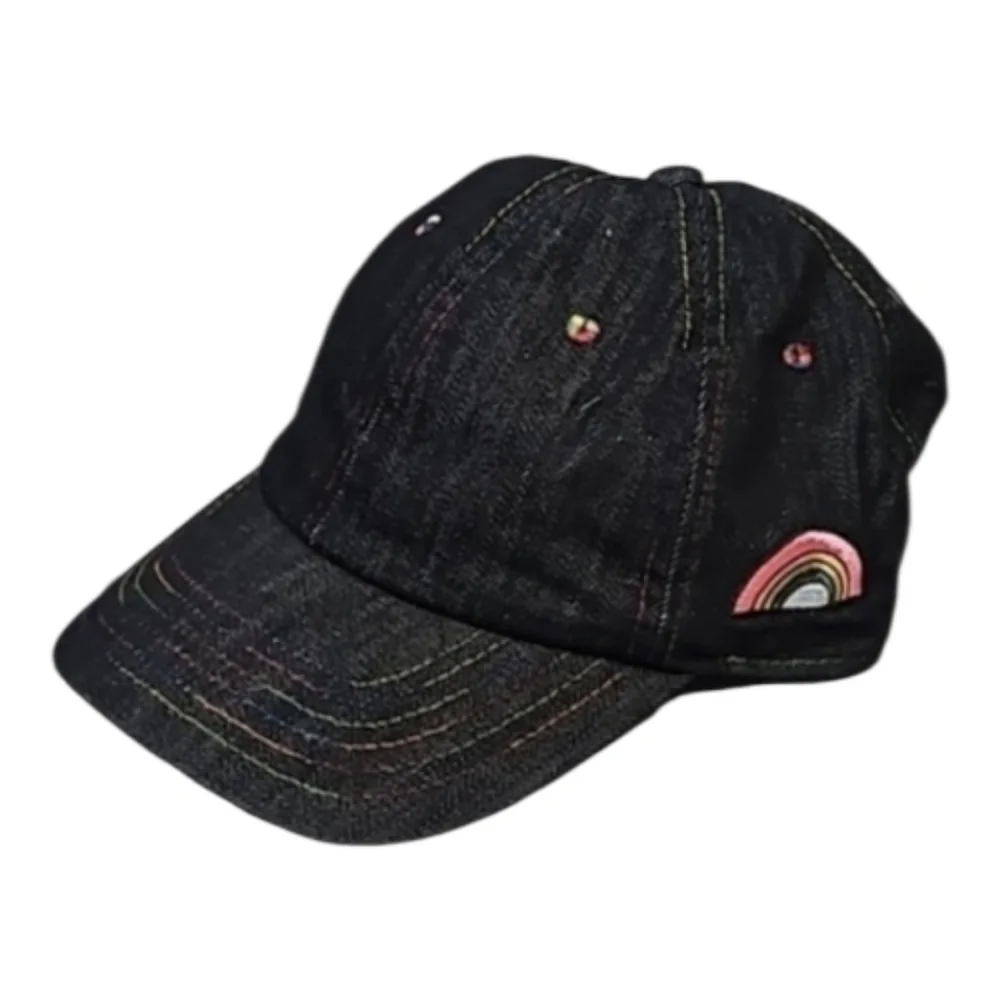 Black Denim Kids Cap with Rainbow Embroidery